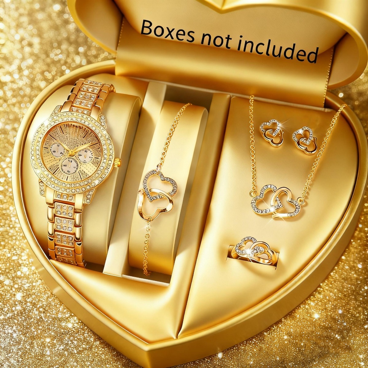 Luxury Watch Organizer - ชุดนาฬิกาข้อมือผู้หญิงหรูหราประดับเพชรเทียม 6 ชิ้น พร้อมสายโลหะผสม แฟชั่น ควอตซ์