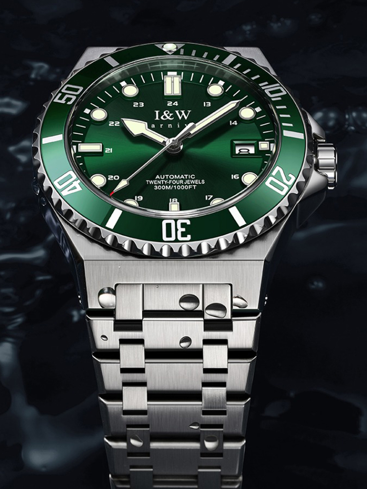 Diver Watch 300M - IW แบรนด์หรูอัตโนมัติกีฬานาฬิกาดําน้ําสีแดงสีฟ้า BEZEL เหล็ก Sapphire Luxury