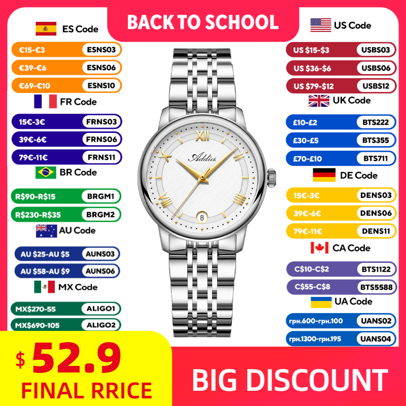 Luxury Watch Organizer - ADDIES นาฬิกาผู้หญิงควอตซ์หรูหราหรูหราสำหรับกีฬากลางแจ้ง 5 บาร์กันน้ำคริสตัลแซฟไฟร์สแตนเลสธุรกิจนาฬิกาผู้หญิง