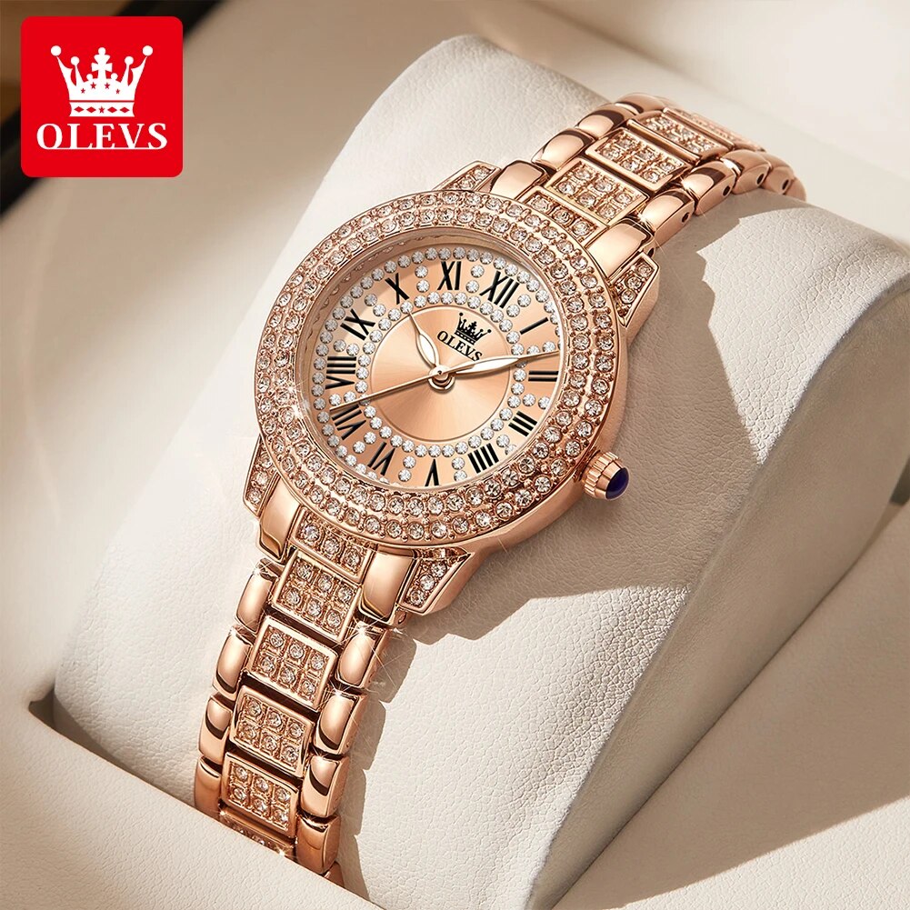 Luxury Watch Girl - OLEVS 9943นาฬิกาควอทซ์เพชรออริจินอลสำหรับผู้หญิงหรูหราสแตนเลสทองกุหลาบกันน้ำนาฬิกาข้อมือสุภาพสตรี