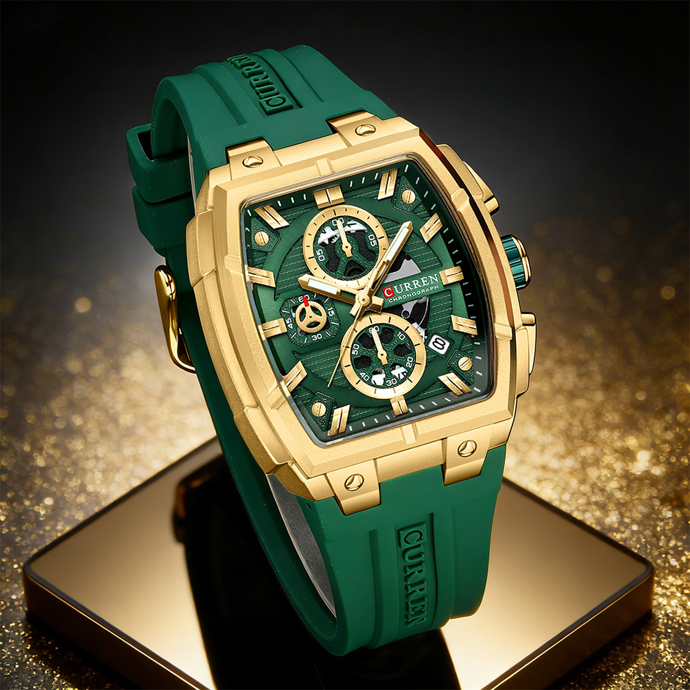 Luxury Watch With Bracelet - CURREN นาฬิกาวินเทจสุดหรูสำหรับผู้ชายกีฬานาฬิกาข้อมือควอทซ์โครโนกราฟพร้อมสายซิลิโคน,วันที่,เรืองแสง