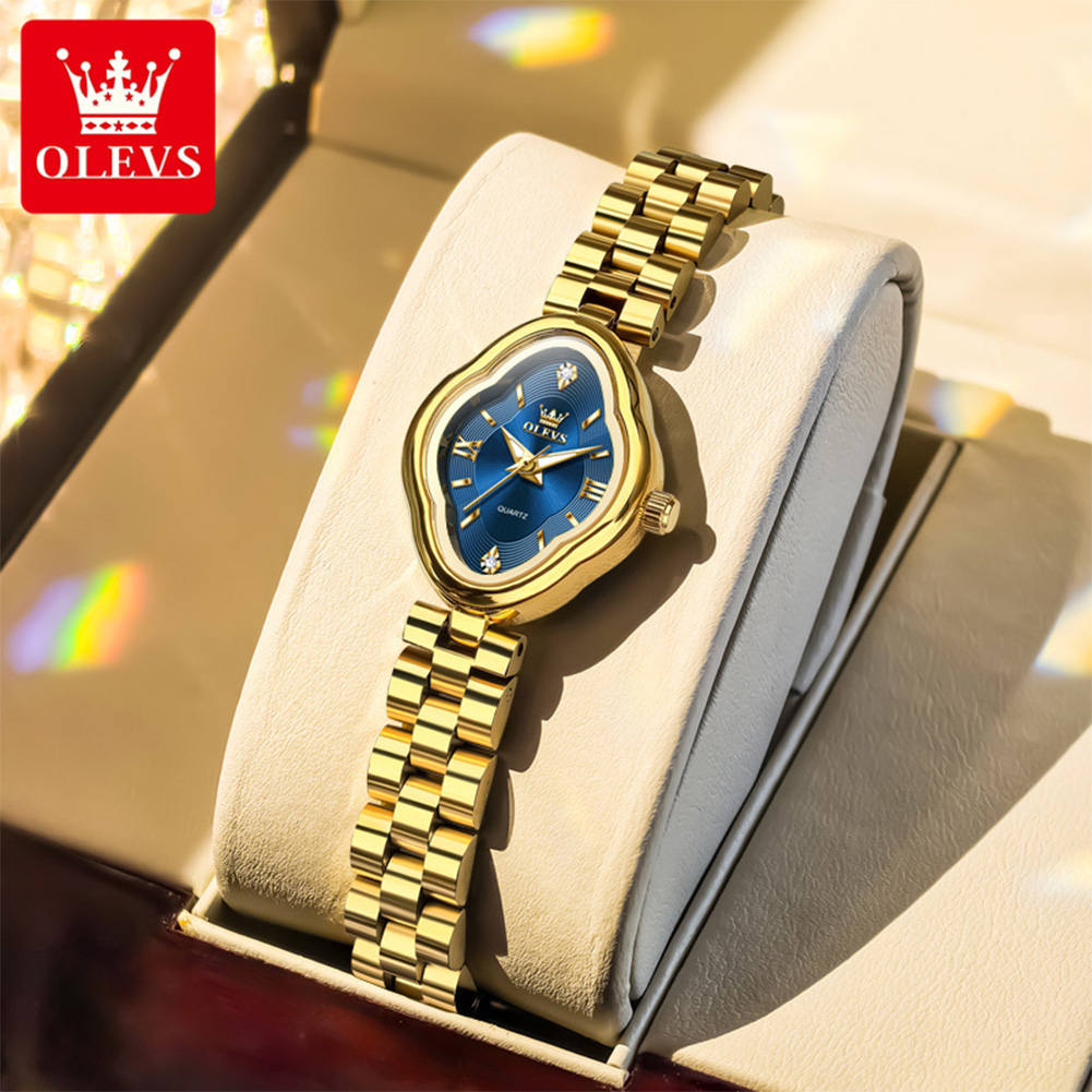 Luxury Watch Girl - นาฬิกาควอตซ์ OLEVS สำหรับผู้หญิง ดีไซน์ใหม่ทันสมัย เรียบหรู สายสแตนเลสสีทอง