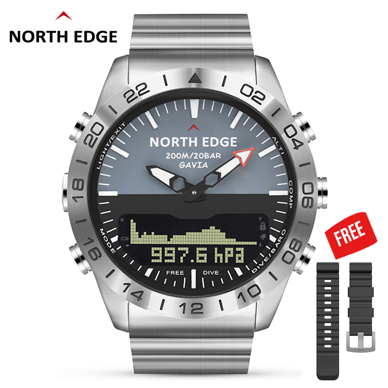 Compass Watch Luxury - ผู้ชายดำน้ำกีฬานาฬิกาดิจิตอลบุรุษนาฬิกาทหารกองทัพหรูหราเต็มเหล็กธุรกิจกันน้ำ 100 เมตรเครื่องวัดระยะสูงเข็มทิศ NORT