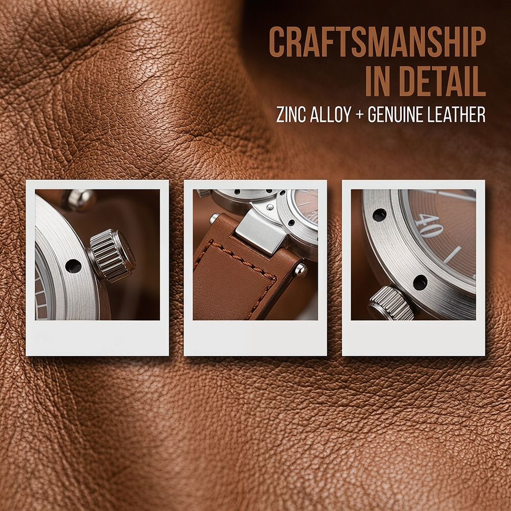 Compass Watch Luxury - สายหนัง PU หรูหรา นาฬิกาหน้าปัดใหญ่ สายหนัง นาฬิกาควอตซ์เรืองแสง