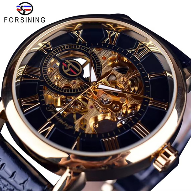 Luxury Watch Brands Logo - นาฬิกาข้อมือผู้ชาย Forsining ดีไซน์โลโก้ 3 มิติ แบบแกะสลักโปร่ง