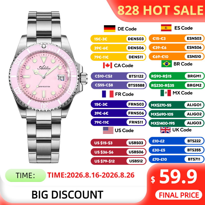Luxury Watch Organizer - ADDIES 36 มม.50 M กันน้ำนาฬิกาผู้หญิงแบรนด์ที่มีชื่อเสียงสแตนเลสสตีลควอตซ์นาฬิกาผู้หญิง BGW9/C3