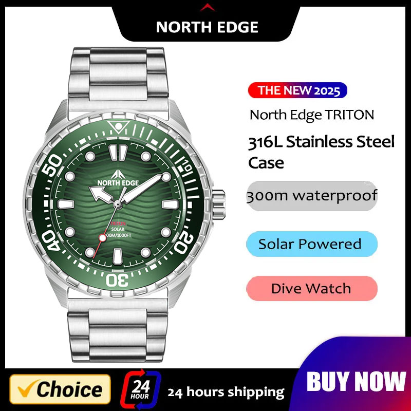 Diver Watch 300M - นาฬิกาดำน้ำพลังงานแสงอาทิตย์ NORTH EDGE TRITON รุ่นใหม่ปี 2026