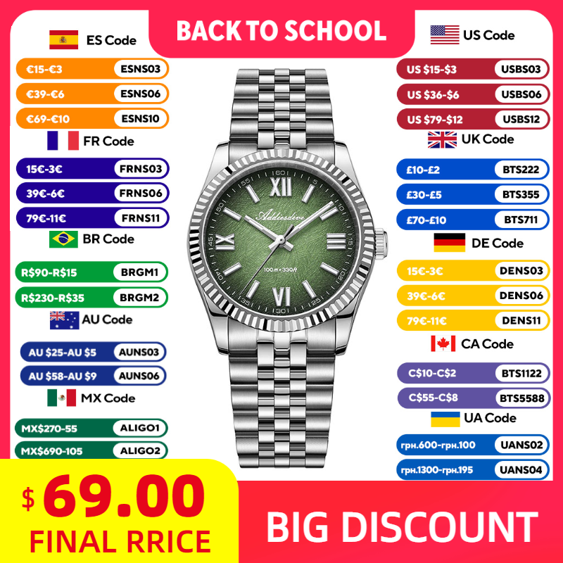 Luxury Watch With Bracelet - ADDIESDIVE นาฬิกาหรูหราสำหรับผู้หญิงกระจกแซฟไฟร์หรูหรา VH31 ควอตซ์ BGW9 ซุปเปอร์ลูมินัส