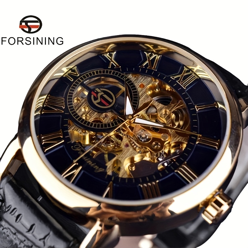Luxury Watch Brands Logo - นาฬิกาข้อมือผู้ชาย Forsining ดีไซน์โลโก้ 3 มิติ แกะสลักแบบโปร่ง