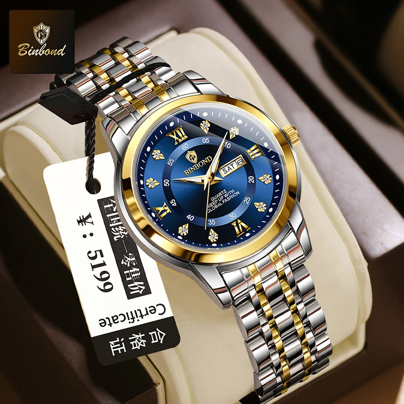 Luxury Watch Top 10 - นาฬิกาข้อมือควอตซ์ BINBOND B7169 แบรนด์ดัง หรูหรา แฟชั่น