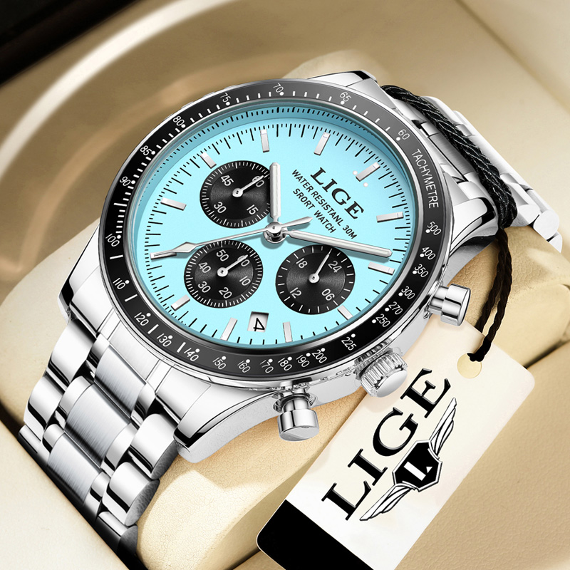Luxury Watch Top 10 - LIGE แบรนด์ชั้นนำหรูหรานาฬิกาผู้ชายใหม่นาฬิกาควอตซ์นาฬิกากันน้ำนาฬิกาเรืองแสงสำหรับผู้ชายวันที่โครโนกราฟนาฬิกาข้อมือสปอร์ต+ กล่อง