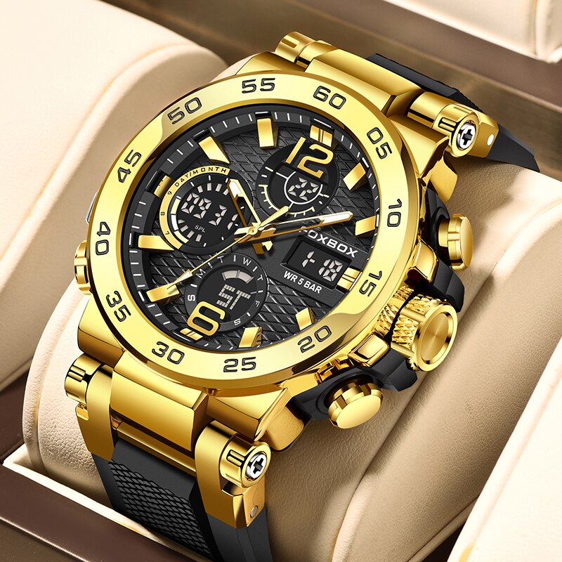 Luxury Watch Display Case - Foxbox นาฬิกาธุรกิจผู้ชายแฟชั่นนักดำน้ำนาฬิกาผู้ชายแบรนด์ชั้นนำหรูหรากีฬาทหารกันน้ำโครโนกราฟ Relógio Masculino + กล่อง