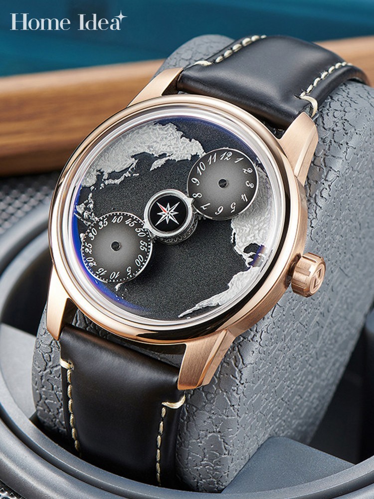 Compass Watch Luxury - นาฬิกาข้อมือผู้ชายสไตล์ลำลอง แบรนด์บลูแพลนเน็ต ระบบออโตเมติก ดีไซน์หรูหรา แฟชั่นธุรกิจ สายนาฬิกาสำหรับผู้ชาย