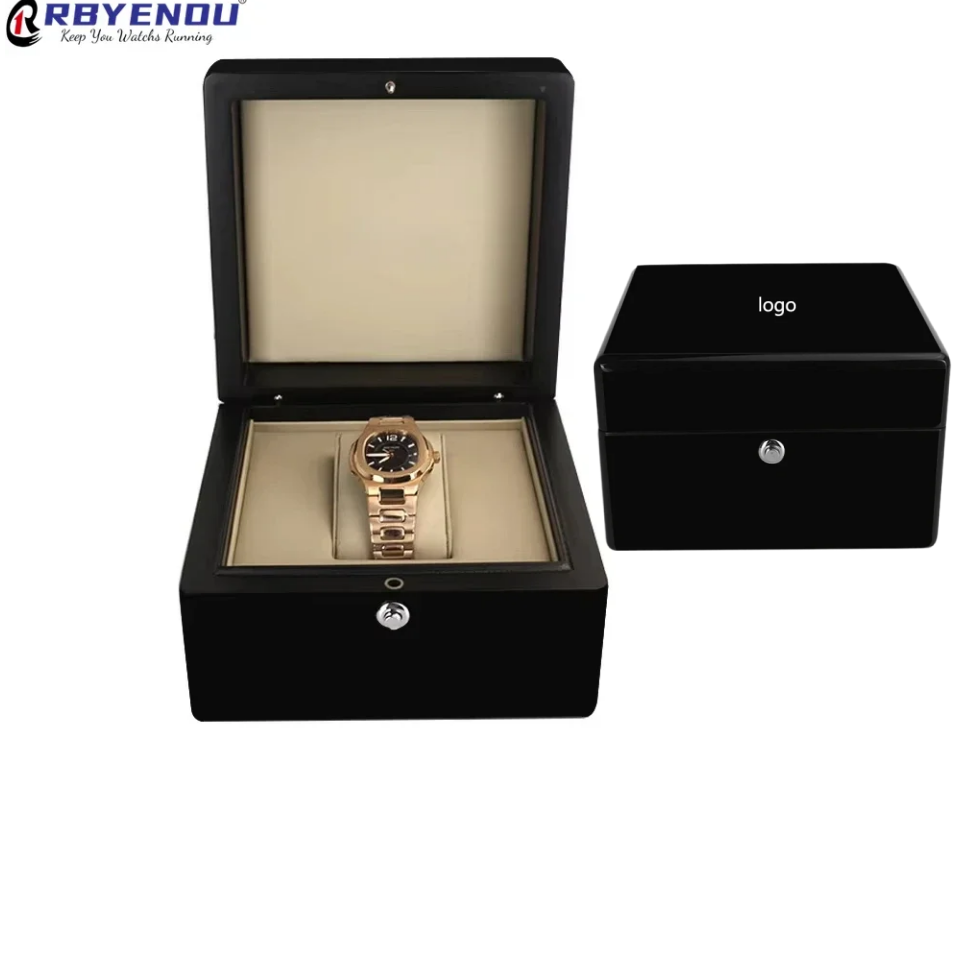 Luxury Watch Brands Logo - กล่องใส่นาฬิกาไม้หรูหรา ปรับแต่งโลโก้ได้ ผิวเคลือบเงา กล่องจัดระเบียบนาฬิกา กล่องของขวัญ บรรจุภัณฑ์นาฬิกา