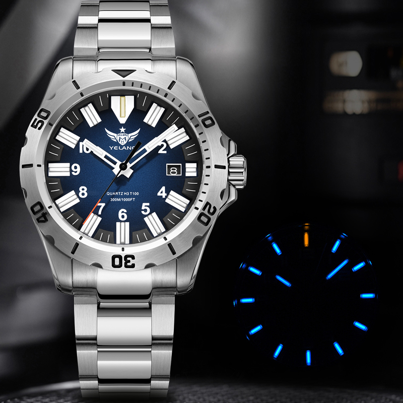 Diver Watch 300M - YELANG V1036 42 มม.ผู้ชายควอตซ์นาฬิกาส่องสว่าง 10 ปีแบตเตอรี่ลิเธียมหมุน