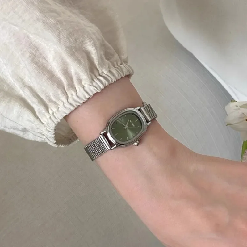 Luxury Watch Girl - รูปไข่ขนาดเล็ก Dial สีเขียวนาฬิกาสแตนเลสสุภาพสตรีนาฬิกาข้อมือแบรนด์ผู้หญิงหรูหราของขวัญควอตซ์นาฬิกา Dropshipping