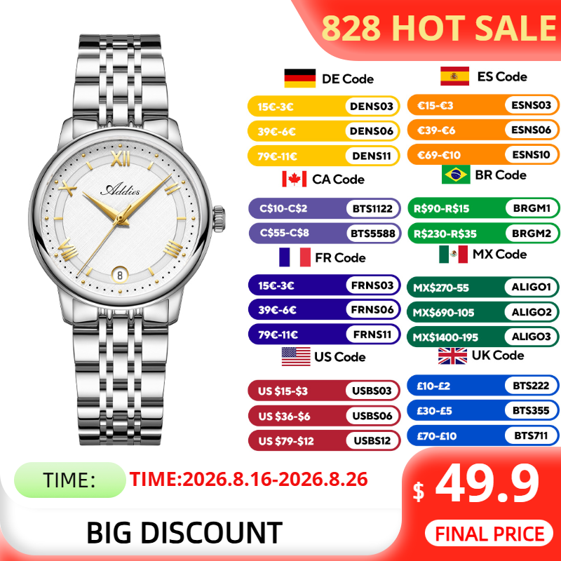 Luxury Watch All Brands - ADDIES แบรนด์ชั้นนำนาฬิกาผู้หญิงใหม่หรูหราธุรกิจกระจกแซฟไฟร์สุภาพสตรีนาฬิกาข้อมือควอตซ์สแตนเลส 50 เมตรกันน้ำ 31 มม.