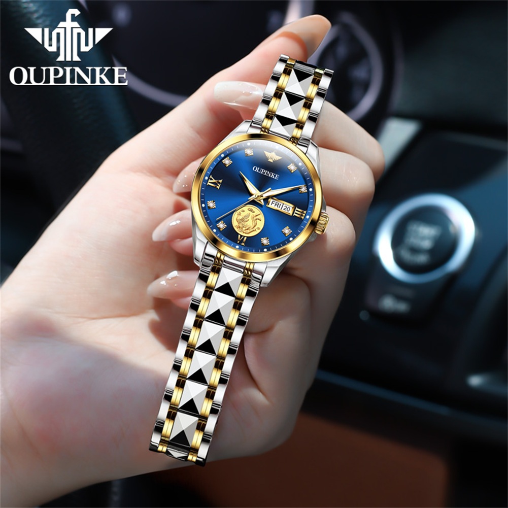 Luxury Watch Brands Logo - OUPINKE นาฬิกาผู้หญิงหรูหราหรูหรานาฬิกากลไกอัตโนมัติของแท้สำหรับสุภาพสตรีลายฟีนิกซ์โลโก้กล่องของขวัญวันที่