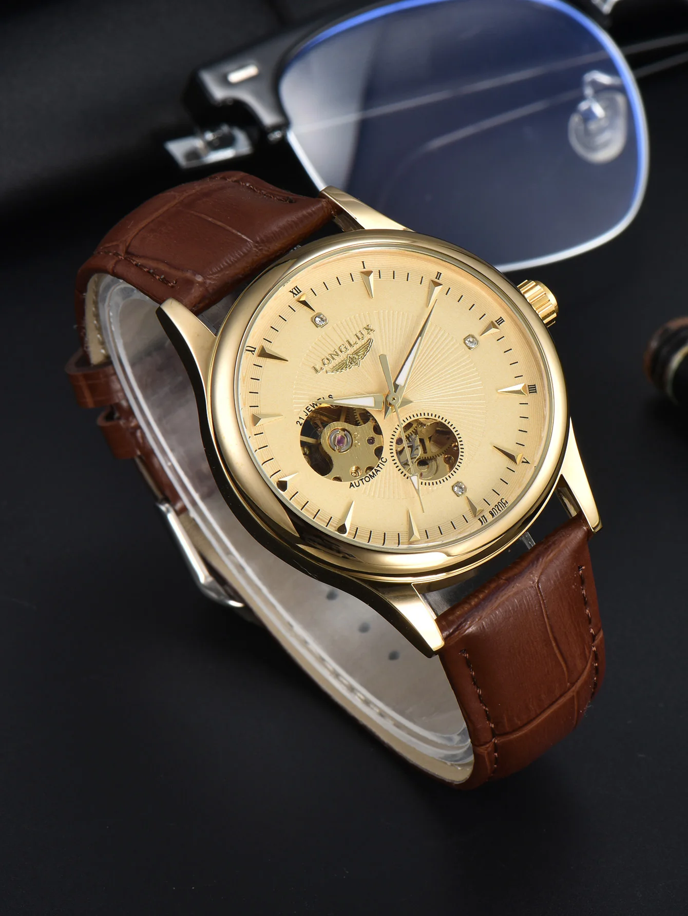 Seiko Watch 5 Sports - นาฬิกาอัตโนมัติ LONGLUX ดีไซน์หรูหรา นาฬิกาข้อมือจักรกลแบบขายส่ง โครงกระดูก หน้าปัดโรมัน