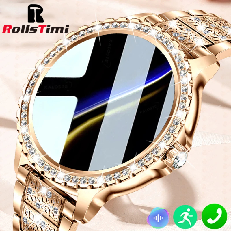 Compass Watch Luxury - แฟชั่นผู้หญิงทองหรูหรานาฬิกาสมาร์ท Heart Rate เลือดออกซิเจนการตรวจสอบการนอนหลับสร้อยข้อมือเพชร Bluetooth Smartwatch
