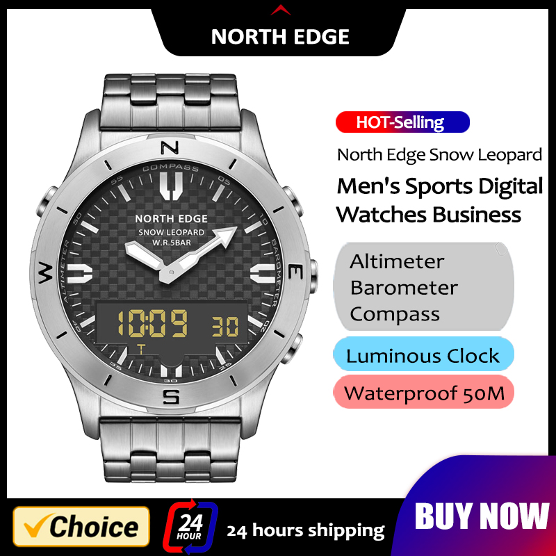 Compass Watch Luxury - NORTH EDGE ผู้ชายกีฬานาฬิกาดิจิตอลกันน้ํา 50M เครื่องวัดระยะสูงเข็มทิศบารอมิเตอร์ธุรกิจหรูหรานาฬิกาผู้ชายกลางแจ้ง smartwatch