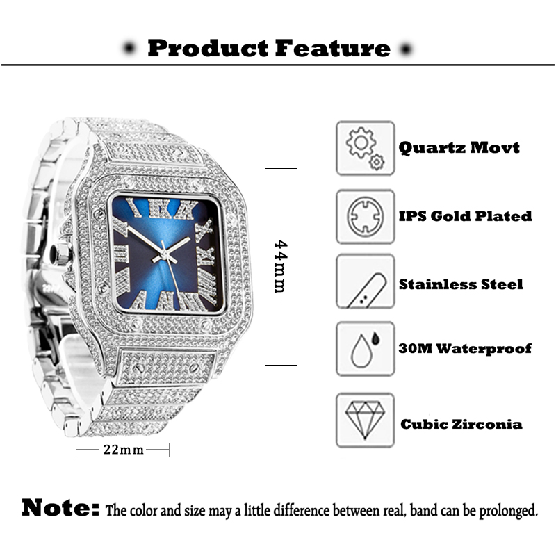MISSFOX Mens Hip Hop Baguette  - Luxury Watch Top 10 บทวิจารณ์และราคา