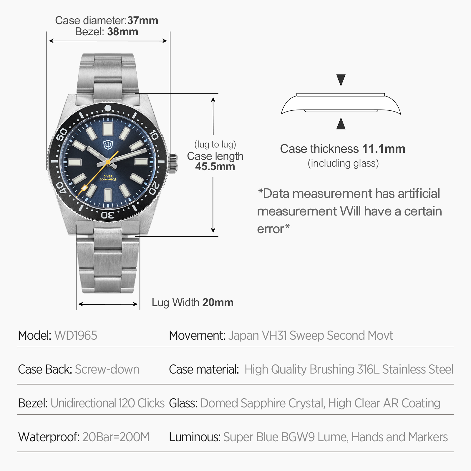 Watchdives นาฬิกาข้อมือผู้ชายร - Luxury Watch With Bracelet บทวิจารณ์และราคา
