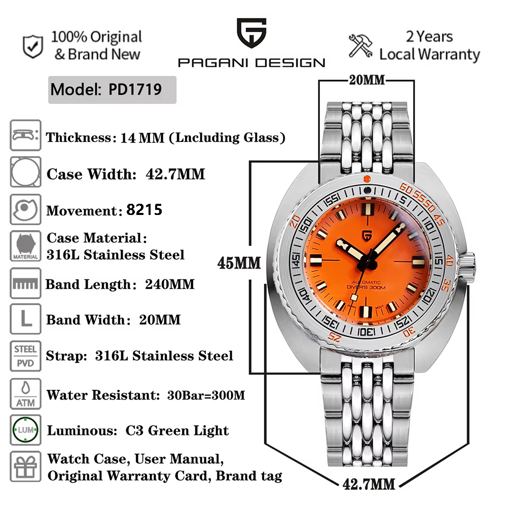 นาฬิกาข้อมือผู้ชาย Pagani Desi - Diver Watch 300M บทวิจารณ์และราคา