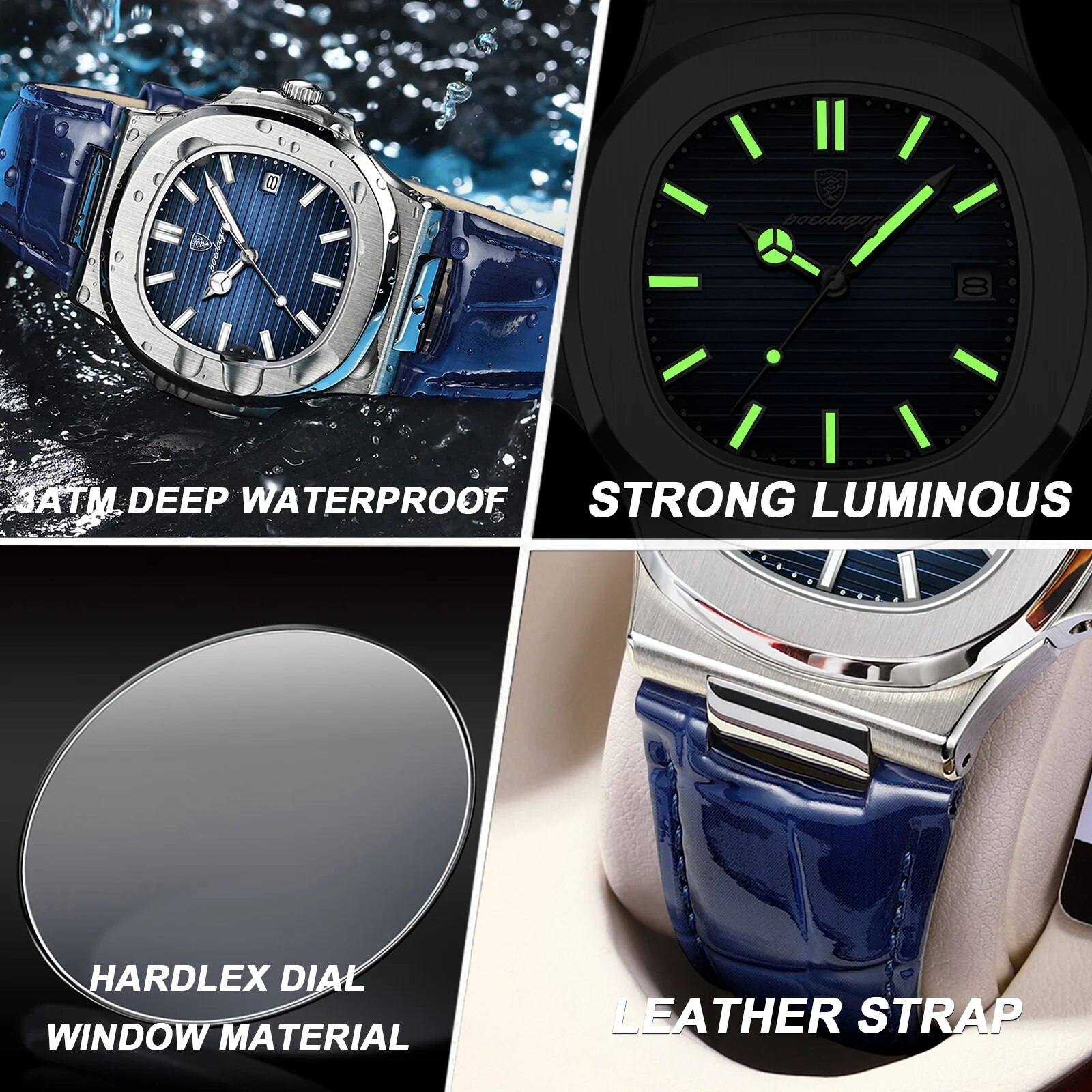 POEDAGAR Luxury Square Man นาฬ - Luxury Watch Top 10 บทวิจารณ์และราคา