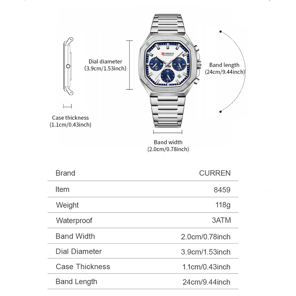 CURREN นาฬิกาโครโนสแควร์สุดหรู - Luxury Watch With Bracelet บทวิจารณ์และราคา